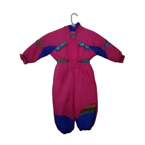 VTG 80s/90s retro pink Tamer Windy Trails Girls snow /ski one pc suit HOODED L